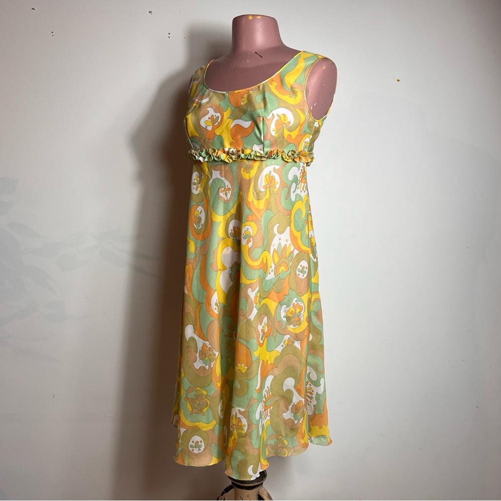 Vintage 70s Sheer Psychedelic Babydoll Midi Dress